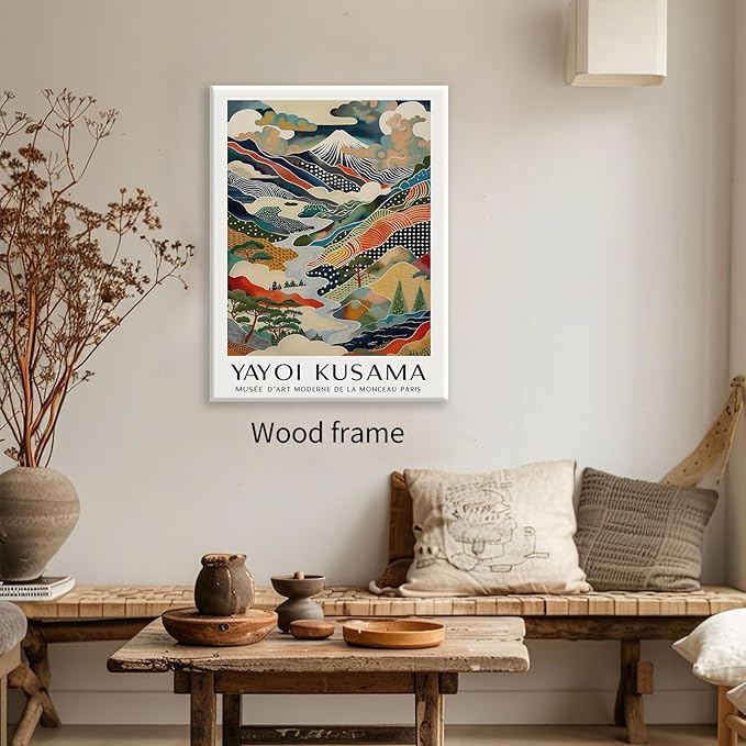 Japanese Canvas Wall Art Ya.yoi Kus.ama Mount Fuji Posters Asian Landscape Pictures Prints Modern Nature Mountain Artwork for Bathroom Living Room Bedroom Office Home Decor 11x14 inch Framed