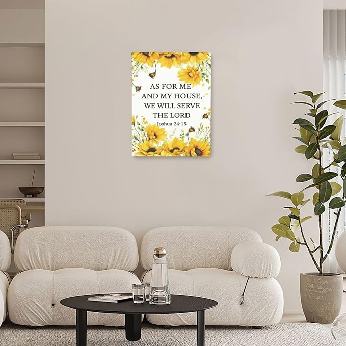 Christian Sunflower Scripture Canvas Wall Art Motivational Flowers Bible Verse Wall Decor Picture Inspirational Bible Quotes Artwork God Psalm Religious Faith Art Painting Print Decoration for Living Room Bedroom Church Framed Gifts 12”X16”