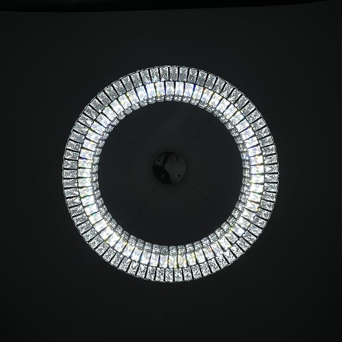 Modern Luxury Crystal Chandelier for Dining Room 32" LED Ring Pendant Light Adjustable Dimmable 2700k-6000k
