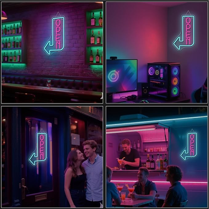 Looklight Open Signs for Business Open Neon Sign Blue Neon Lights for Wall Decor Led Lights Coffee Bar Stores Cafe Shop Hotel Restaurant Window Outdoor Food Truck Decorations