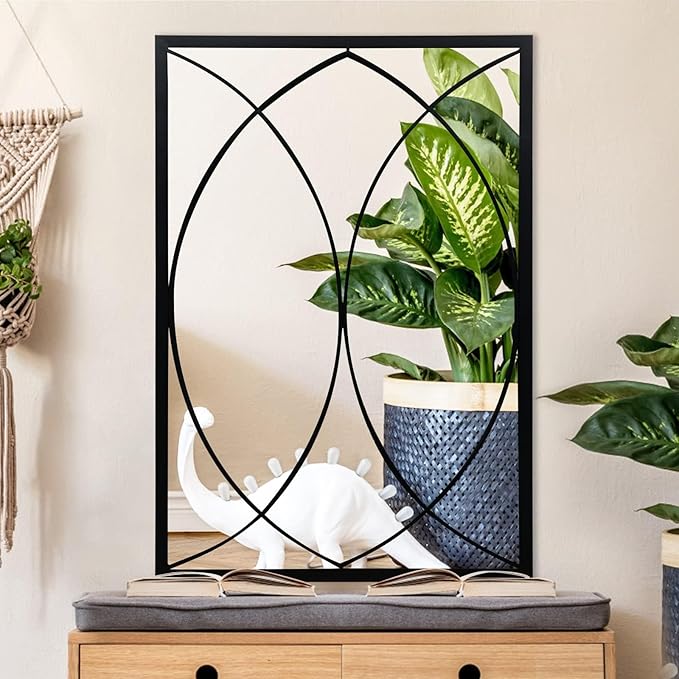 Black Rectangle Mirror, Farmhouse Decorative Wall Mirror for Entryway, Living Room, Bedroom, Hallway, Fireplace, Accent Wall Decor (Black2, 39'' x 27'')