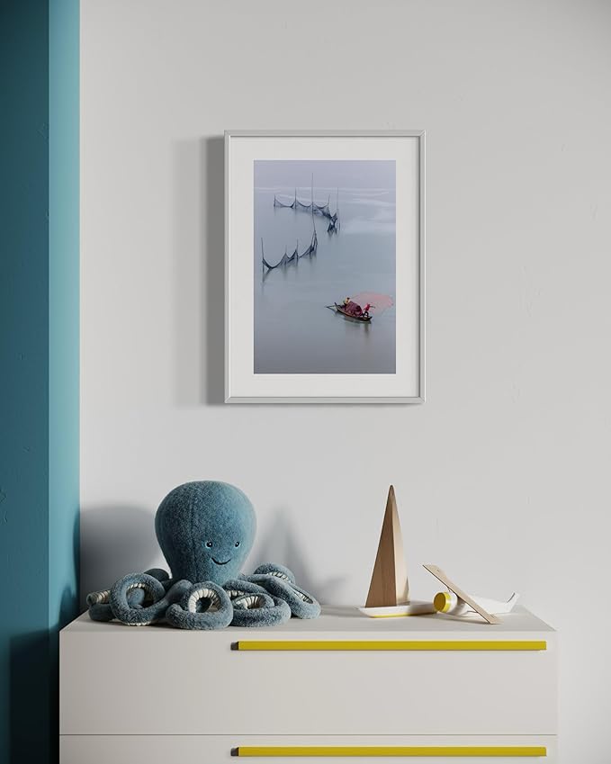 Oriental Beauty: Stunning Feng Shui Landscape Wall Art Vertical Prints for Home Decor in 3 Sizes (Tranquil Waters and Fising Scene, 12" x 18", Oriental Beauty)