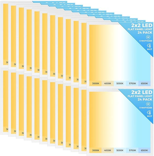 AIKVSXER 24 Pack 2x2 LED Flat Panel Light, Bright 6500LM Kitchen Laundry Flush Mount Ceiling Light Fixtures,Dimmable,Switchable 5CCT 3000K/4000K/5000K/5700K/6500K, 5 Wattages 30W/35W/40W/45W/50W