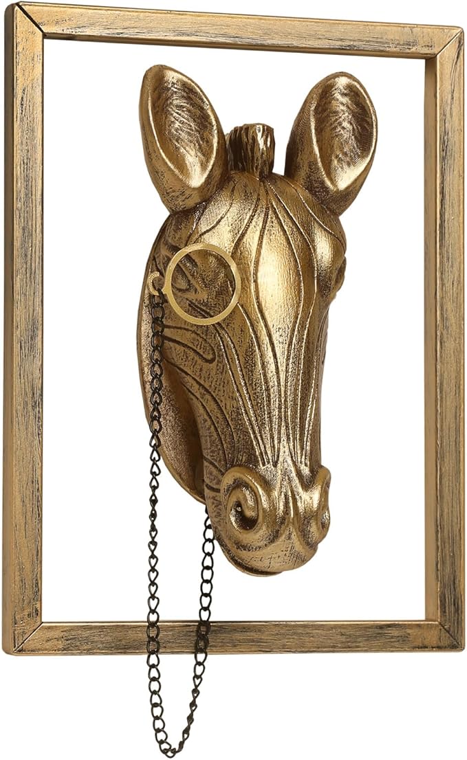 Newinhome Animal Heads Wall Decoration (Gift Metal Frame) Resin Animals Sculptures Head Wall Hanging Decor Gold vintage Wall Sculpture for Living Room Bedroom Office(Zebra)