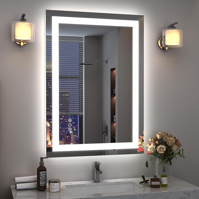 24x36 LED Mirror for Bathroom, Lighted Vanity Mirror for Wall, Dimmable, Anti-Fog, Shatter-Proof, ETL Listed (Front Lights + Backlit)