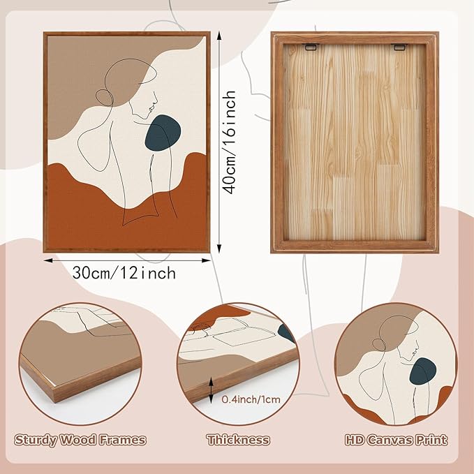 LHIUEM Abstract Woman Body Line Art Prints Elegant Framed Wall Decor Set of 3(12”X16”)Bookish Salon Canvas Wall Art Metal Esthetic Body Decor Boho Abstract Feminine Silhouette Art for Bedroom Bathroom