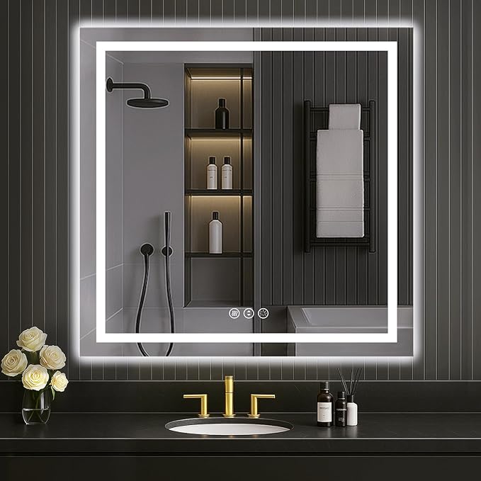 LOAAO 40"X40" LED Mirror for Bathroom, Lighted Bathroom Mirror with Lights, Anti-Fog, Dimmable, Memory Function, Easy to Install, Clear Reflection