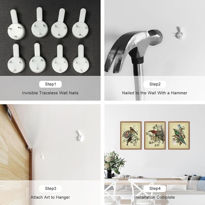 LHIUEM Audubon Birds Painting Framed Set of 3(12”X16”)Vintage Hummingbird Framed Prints Spring Birds Pictures Wall Decor Floral Bird Canvas Wall Art Farmhouse Bird Canvas Framed for Bedroom Livingroom