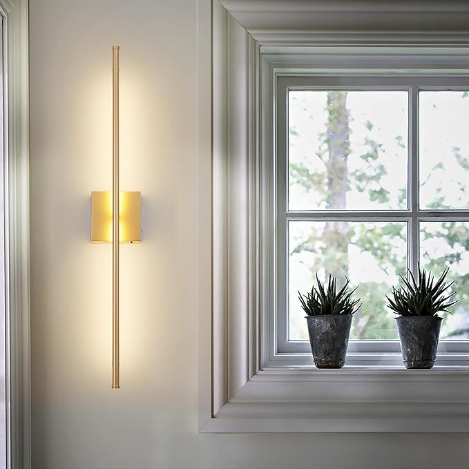 Battery Operated Wall Sconces with Remote Control, Dimmable Wall Sconces Set of Two, 350°Rotate, 3000K LED Gold Wireless Wall Light for Living Room, Hallway, Bedroom, 40.1 Inch (2 Pack)