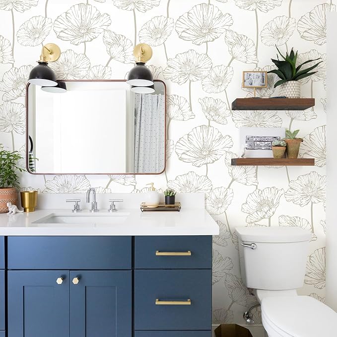 Orainege Peel and Stick Wallpaper Beige and White Floral Wallpaper 17.3inx118.1in Self Adhesive Contact Paper Removable Decorative Wall Paper for Bedroom Bathroom Cabinets Decor Vinyl