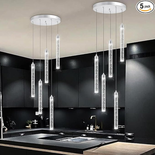 5 Light Mini Chandelier LED Pendant Lighting for Kitchen Island Modern Bubble Crystal Pendant Light Adjustable Pendant Light Fixture Chrome Ceiling Handing Lights for Dinning Room Bedroom 2700K 6000K