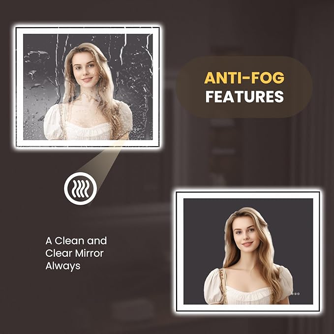 LOAAO 48"X40" LED Bathroom Mirror Black Framed, Anti-Fog, Dimmable, Lighted Bathroom Vanity Mirror for Wall, Memory Function, Tempered Glass