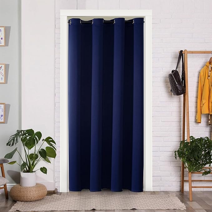 ChrisDowa Blackout Door Curtains for Doorway Privacy, Grommet Closet Curtains for Bedroom Closet Door, Thermal Insulated Doorway Cover Room Divider Drapes (1 Panel, Navy Blue, 42 x 80 Inch)