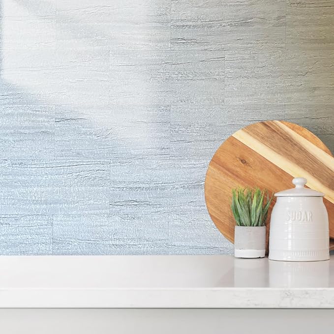 AULIGET 2-Piece Light Shale Peel and Stick Backsplash Wall Tiles, 6" x 12" PVC Faux Stone Stick on Tile for Backsplash Kitchen, Bathroom, Laundry Room, Camper, Fireplace