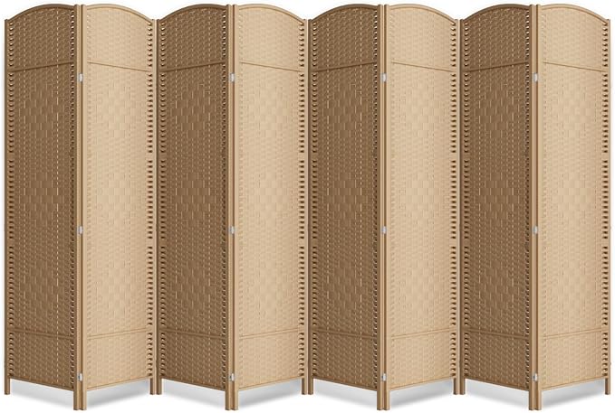 8 Panel Room Divider,6Ft Folding Privacy Screen,Tall - Extra Wide Foldable Panel Partition Wall Divider with Diamond Double-Weaved Hand-Woven Design Room Screen Divider