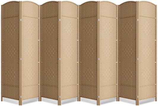 8 Panel Room Divider,6Ft Folding Privacy Screen,Tall - Extra Wide Foldable Panel Partition Wall Divider with Diamond Double-Weaved Hand-Woven Design Room Screen Divider