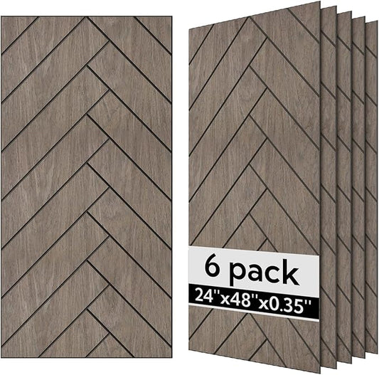 Olanglab Wood Veneer Wall Panels 6 Pack, 24‘’X48‘’ Sound Absorbing Panels for Noise Reduction, Herringbone