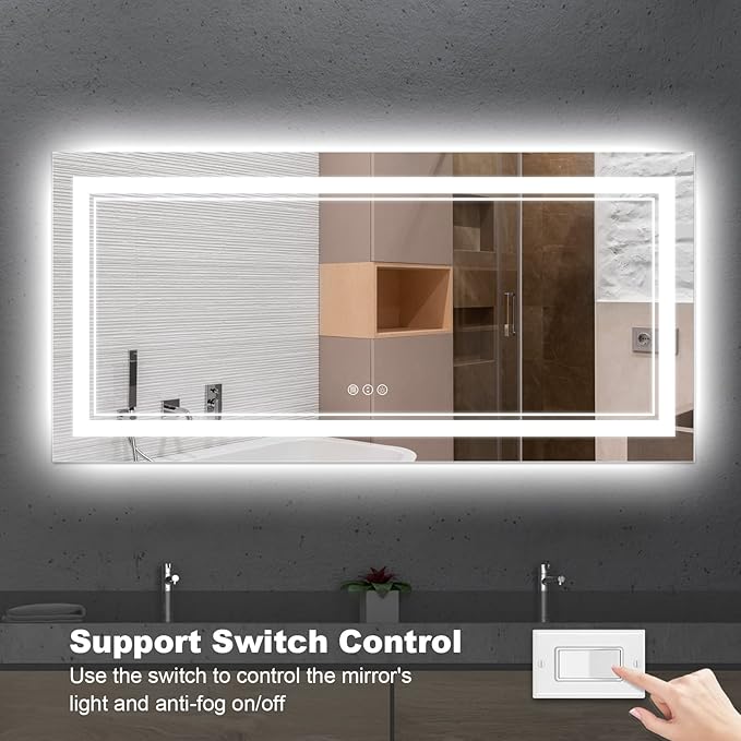 72x36 Inch LED Bathroom Mirror, Backlit and Front-lit,Large Lighted Vanity Mirror with Lights,Anti-Fog,Dimmable,ETL Listed