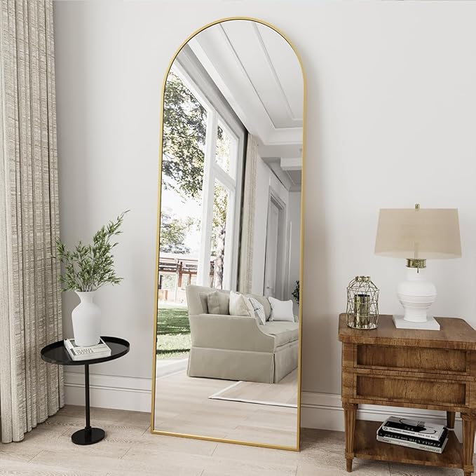 Arched Gold Full Length Mirror, 57"X20" Large Floor Mirrors, Full Body Mirror for Leaning or Hanging, Standing Mirrors for Bedroom, Living Room,Dressing Room, Aluminum Alloy Frame, Gold