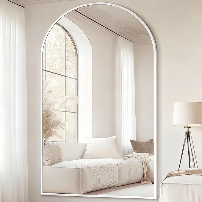 Arched Full Length Mirror, 81"x41" Large Floor Mirror with Stand, Oversized Full Body Mirrors for Leaning or Hanging, Wall Mounted Mirrors for Bedroom, Living Room,Dressing Room, White