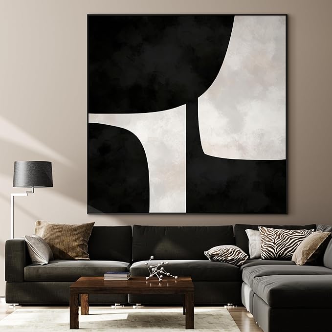 72"x72" XL Framed Wall Art - Black and White Abstract Geometric Shapes (Frame Assembly Required)