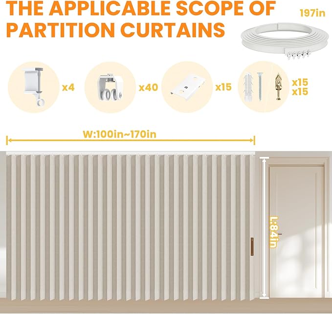 AJAZZ 100% Blackout Room Divider Curtains Screen Partitions, Blackout Sound Reducing Divider Room Panel for Doorway Glass Window Sliding Door Patio(Cream White, W180 x L84, 1 Pack)