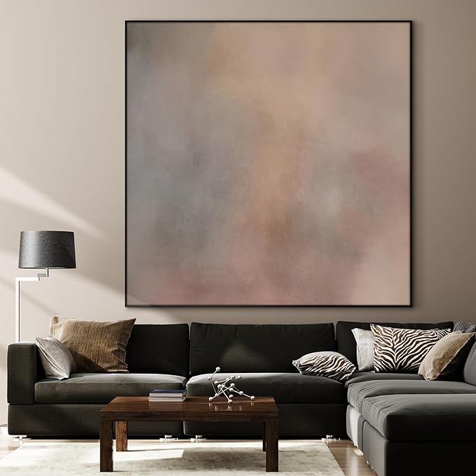 60"x60" XL Framed Wall Art Minimalist Soft Beige and Gray Abstract (Frame Assembly Required)