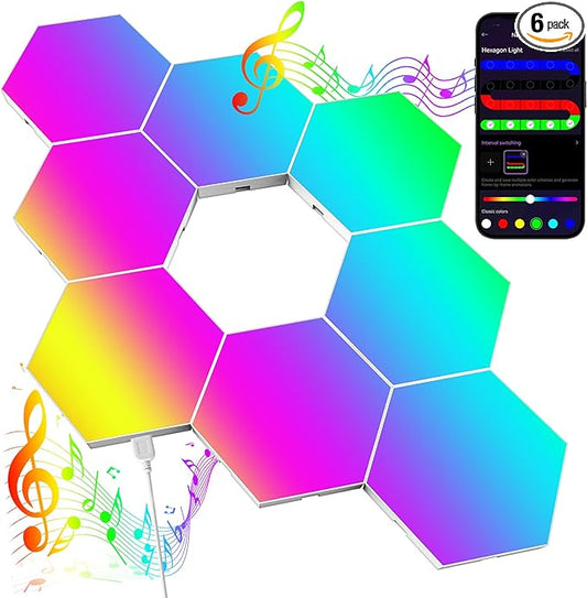Big Hexagon LED Light - 8 Pack Smart RGB Hexagon LED Panels Wall Lights with APP & Remote Control Cool Music Sync Gaming Lights for Living Room, Bedroom, Gaming Room, Kids, Adults