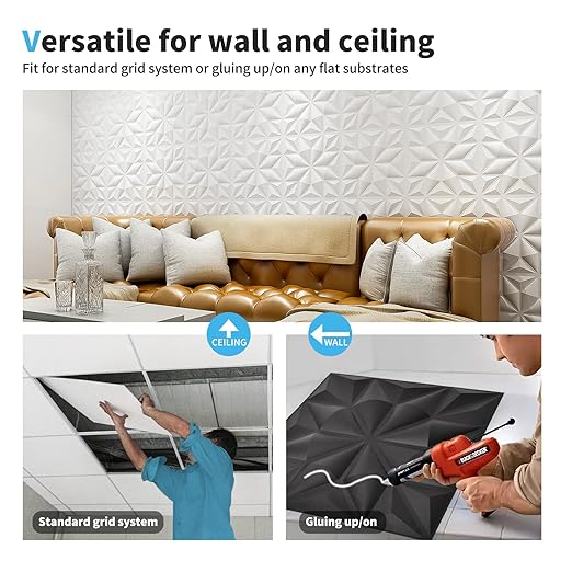 Art3d Textures 3D Wall Panels for Interior Wall Decor, Black Diamond Decorative PVC Wall Panels, Pack of 12 Tiles 32 Sq Ft