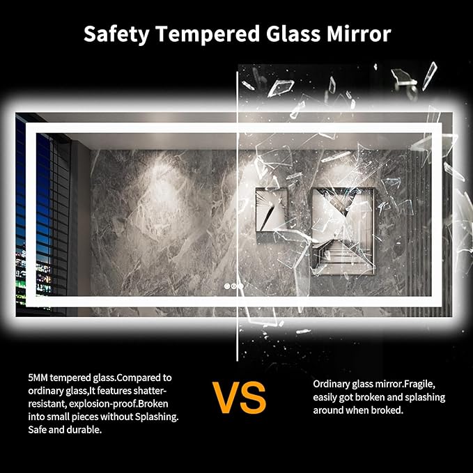 LOAAO 84"X40" LED Bathroom Mirror with Lights, Anti-Fog, Dimmable, Backlit + Front Lit, Lighted Bathroom Vanity Mirror for Wall, Memory Function, Tempered Glass, Shatter-Proof, ETL Listed