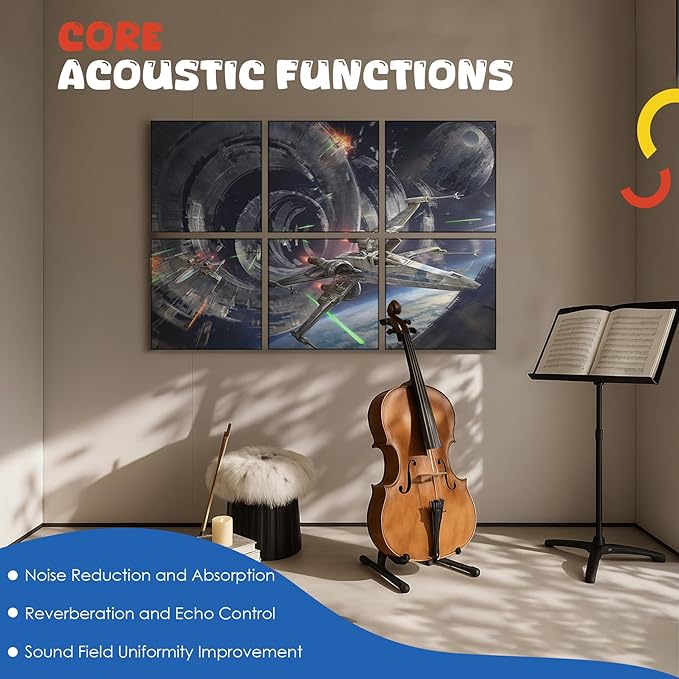 Art Acoustic Panels, 72"x48"x0.4" Sound Absorbing Panels,Better Sound Panels than Soundproof Foam,Self adhesive Soundproof Wall Panels for Recording Studio, Star Wars