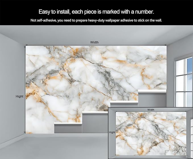 Modern Stylish Marble Mural Wallpaper, 3D Marble Murals, Abstract Cracked Texture Murals, Large Wallpaper for Living Room Bedroom Kids Room Home Decor Mural (Not Peel Stick)