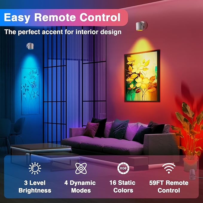 6W RGBW Uplighting Indoor Color Changing Up Lights Indoor with Remote Dimmable LED Spot Lights for Home Aluminum Accent Lighting for Party Plant Decor with 5.9 FT Plug Cord, 2 Pack