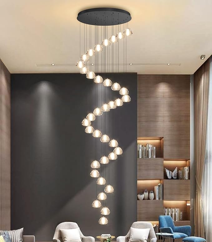 36 Light 216'' Long Large Crystal Chandeliers LED Chandeliers for High Ceiling Handing Light Fixture for Entrance Hallway Foyer Staircase Lobby Black