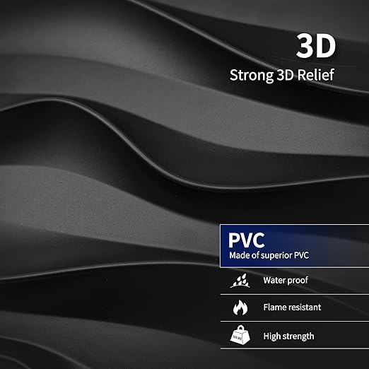 Art3dwallpanels 33 Pack 3D Wall Panels - Elegant Wave Textured Accent Wall Tiles, PVC Modern Wallpaper for Interior Décor, Black
