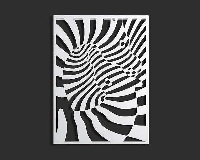NEODECO Dancing Zebras Metal Wall Art, Black White Animal Wall Decor for home, 3d geometric illusion art sculpture for living room & for bedroom, (White, Small)
