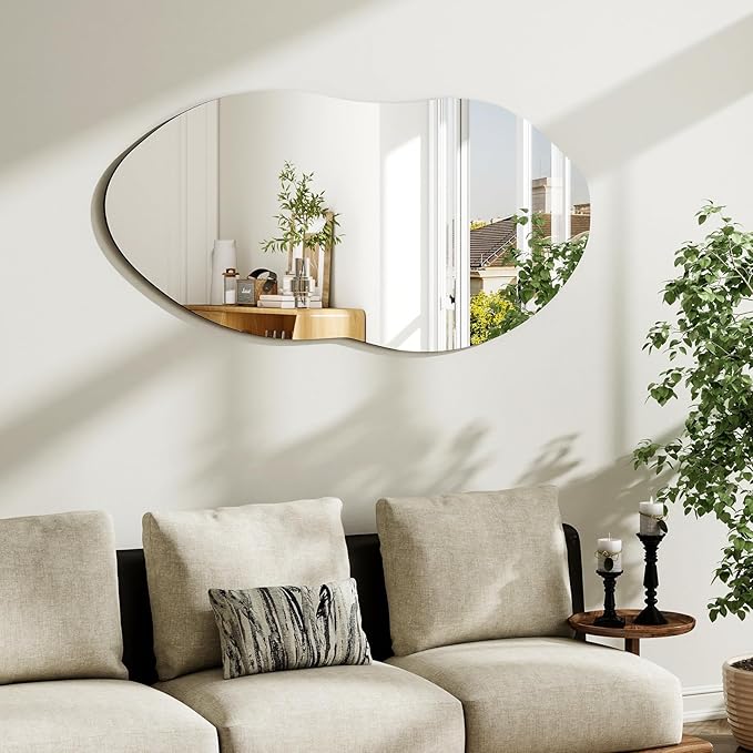 38'' x 22'' Irregular Wall Mirror, Asymmetrical Vanity Mirror for Bathroom, Living Room, Bedroom, Entryway, Modern Wavy Shape for Home Decor Hanging