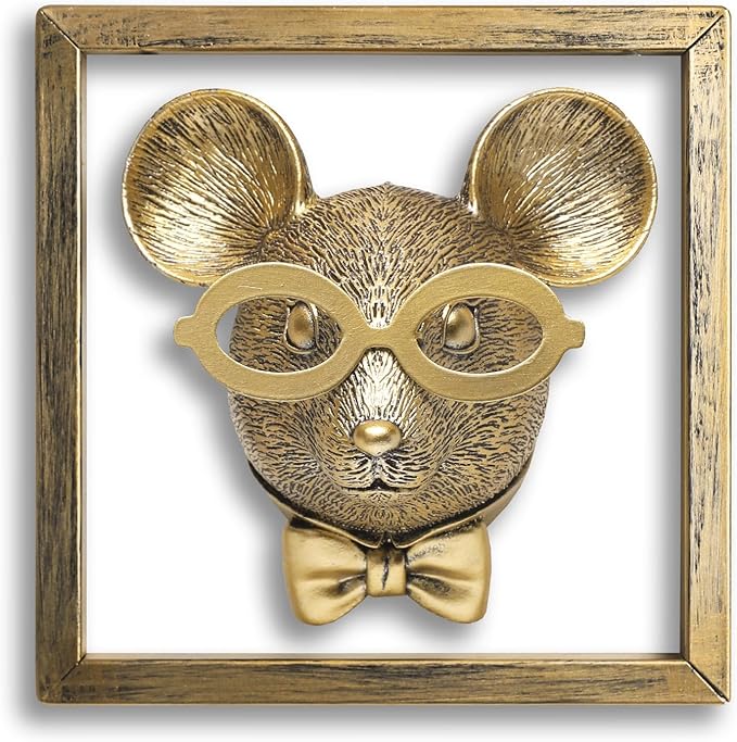 Newinhome Animal Heads Wall Decor (Includes Metal Frame) Resin Animals Sculptures Head Wall Hanging Decoration Gold vintage Wall Sculpture for Living Room Bedroom Office(Rat)