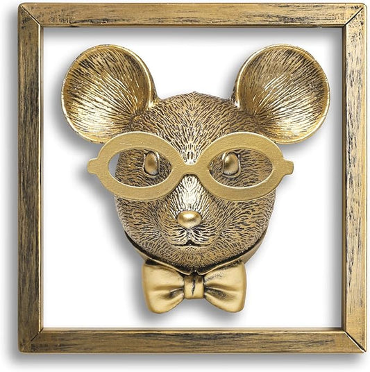 Newinhome Animal Heads Wall Decor (Includes Metal Frame) Resin Animals Sculptures Head Wall Hanging Decoration Gold vintage Wall Sculpture for Living Room Bedroom Office(Rat)