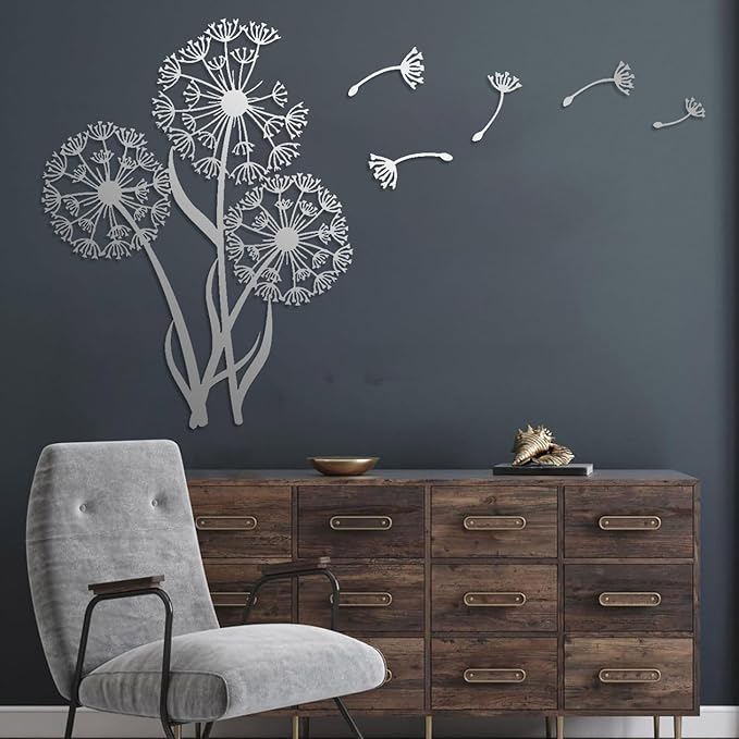 Metal Dandelion Wall Art, Minimalist Modern Abstract Sculpture, Home Decor for Living Room, Bedroom, Bathroom, Kitchen (24'x18'|60x45cm, White)