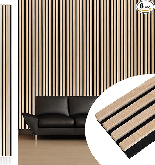 NeatiEase Wood Wall Panels, 9 Feet Acoustic Slat Wall Panels for Interior Wall Decor and Noise Reduction, Decorative Slat Wall Paneling, Natural Oak, 6-Piece