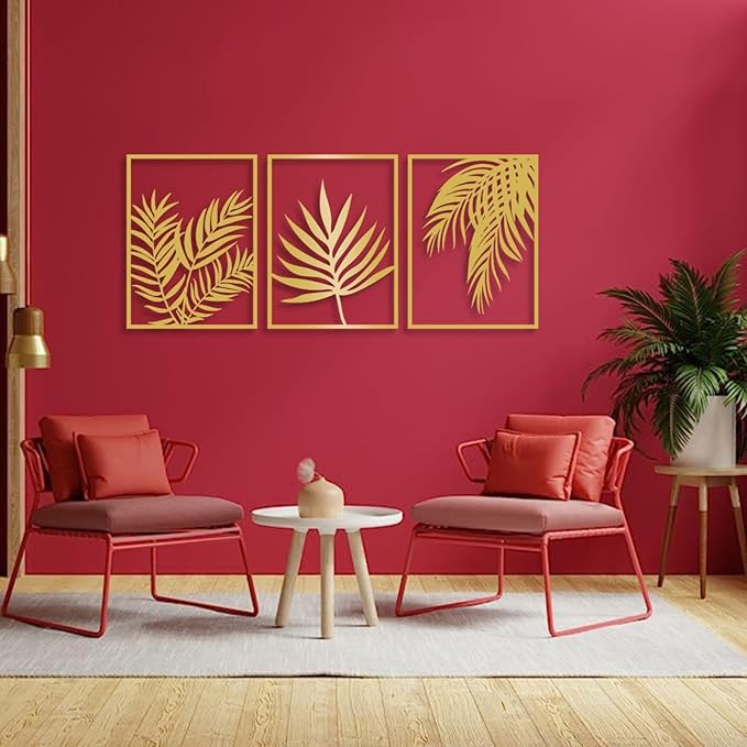 Metal Leaf Wall Decor, Palm Leaf Wall Art, Tropical Metal Wall Art, Tropical Palm Leaves Decor, Vintage Botanical Wall Art, Nature Wall Art, Modern Farmhouse Wall Decor (48"x36" | 121x91 cm x3pcs, Black)