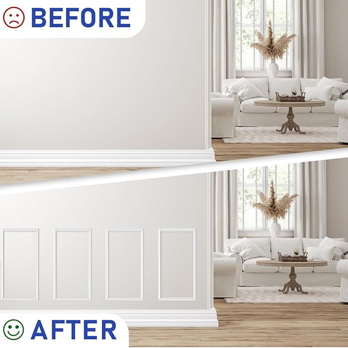 COUKIU Pre-Cut 3 Set Peel and Stick Wall Molding Trim Kit, 12" x24" Premade Wainscoting Panels, Self Adhesive Moulding Panel for Interior Walls Picture Frame