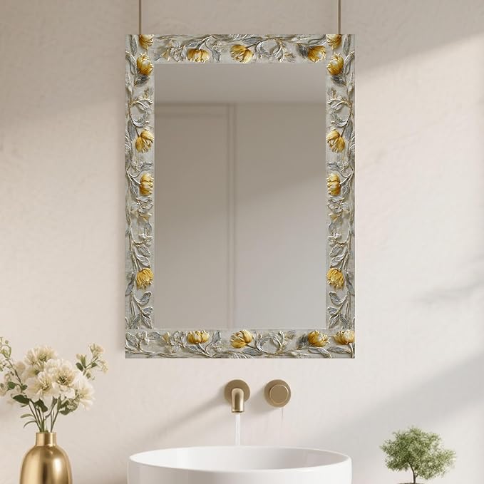 Nuxovilar Wallpaper Border Peel and Stick, Gold & White Tulip Floral Pattern Self-Adhesive Wallpaper, PVC 3.94×16.4 Ft, Ideal for Bedroom, Dining Room, Luxury Decor