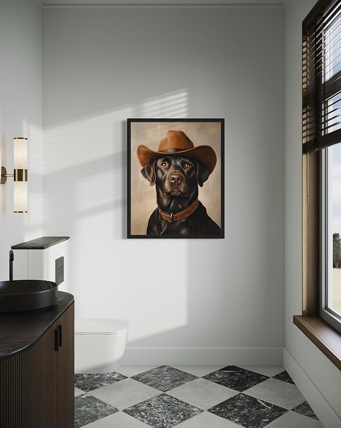 Labrador Retriever Cowboy Art Print Poster Wall Art, Western Country Farmhouse Wild West for Bedroom, Bathroom, Living Room Art Decor 58 (Labrador Retriever, 8 x 10 inches, Unframed)