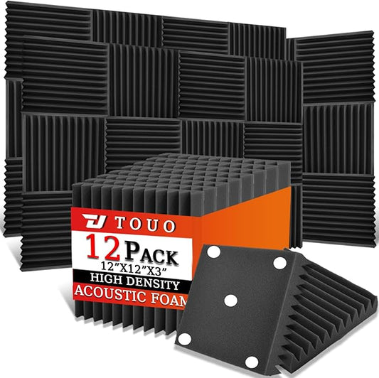 12 Pack Acoustic Panels – Sound Proof Foam Panels for Wall 12"x12"x3", Flame Retardant Wedge Acoustic Foam, High-Density Sound Absorbing Panels for Home Studio(Black, 3" Thick 12 Pack)