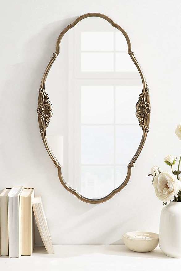 Kate and Laurel Novella Glam Ornate Mirror; 18x30; Gold; Traditional Baroque Inspired Wall Decor