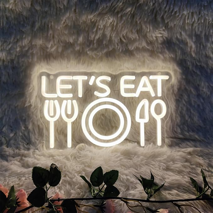 Let's Eat Neon Sign Lets Eat Neon Signs for Wall Decor, Food Led Light Sign for Lunch Club Hotel Canteen Cooking Restaurant Small Bate Party, 6.9" x 11.8"