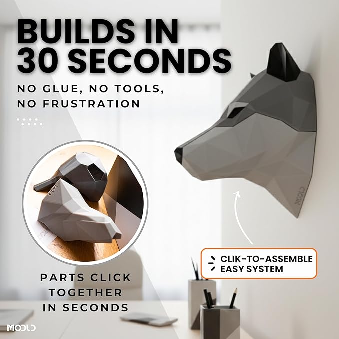 MODLD ‘The Howler’ – 3D Printed Geometric Wolf Head Wall Sculpture | Modern Faux Taxidermy Animal Living Room Decor, Bedroom Decor, Office | Unique Gift Idea | Wall Art for Living Room