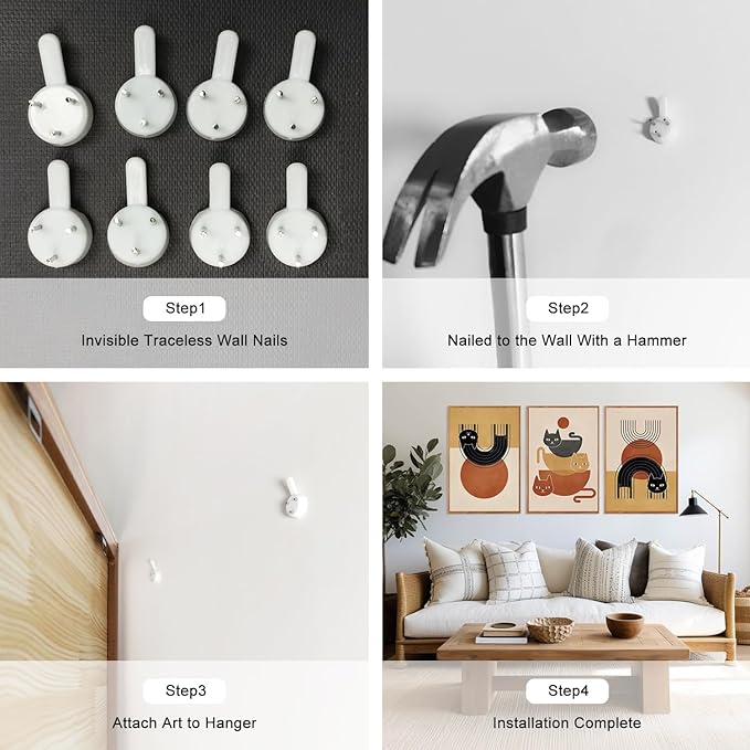 LHIUEM Boho Cat Framed Canvas Wall Art,Mid Century Animal Wall Decor,Modern Black Kitty Painting,Minimalist Orange Beige Artwork for Living Room,Bedroom,Dining Room -16"x24"x3